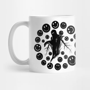Halloween Ghost Surrounded by Happy Emojis Mug